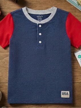 NWT Carter’s 5T Red & Blue Colorblock Henley T-Shirt